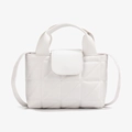 White quilted crossbody handbag with classic square stitching and top handle - White