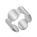 Polished silver geometric wavy wide ring in a minimalist stainless steel circular design - Silver Wide Round