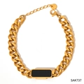 Gourmette dorée avec insert rectangulaire noir et pendentif en acier inoxydable - Style Rectangle Noir (SAK737)