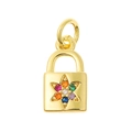 Gold-plated mini lock pendant with a vibrant multi-color gemstone star inlay - Lock Shape (P30-10)