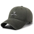 Vintage dark green washed cotton baseball cap with white adventure embroidery - Adjustable / Army Green
