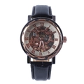 Men's mechanical watch with rose gold skeleton dial and black leather strap - Rose Gold Case White Dial Rose Gold Hollow