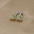 Floral S925 silver stud earrings with colorful cubic zirconia and screw ball backs - Silver-Yellow