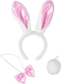 Three-piece bunny set with pink and white plush ears, satin bow tie, and fluffy tail - Pink and White Satin 3-Piece Set