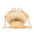 Mini gold metal shell evening bag with ring handle and bead chain strap for women - Shell Inlay Gold Color
