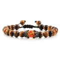Tiger eye bead bracelet with crown charm and adjustable black cord on white background - Style-05 Tiger's Eye
