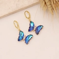 Elegant 18K gold butterfly hoop earrings with gradient blue crystals and zircons - Dark Blue