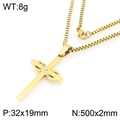 Gold stainless steel cross necklace with ribbon bow pendant and box chain - Bow Ribbon Rhinestone Cross (KN295065-Z)