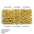 Golden round pearl beads DIY set with 5 sizes in a clear organizer storage box - 850 Pcs/Box / Gold