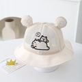 Dettaglio cappello sole neonato con rete traspirante e ricamo di orsetto carino - 50cm (1-3 anni) / Bianco Sporco