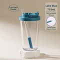 710ml lake blue Tritan tumbler with telescopic wide straw for boba tea on a stone base - 24oz / Lake Blue