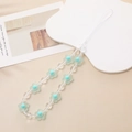 Cartoon bear phone charm with clear beads and light blue flower shaped beads - K1174 Matte Flower Phone Chain Green