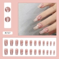 Faux ongles ballerine œil de chat rose avec paillettes et motifs cœur, lot de 24 pièces - R737 Doux Amant (Style avec colle)