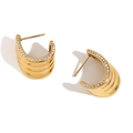 18K gold plated multi-layer C-shape earrings with micro-inlaid white zircon details - Gold-White Zirconia