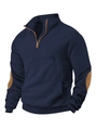 Heren navy blauwe gewatteerde sweater met kwart rits en bruine elleboogstukken - S / Marineblauw