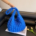 Royal blue cloud bubble quilted tote bag with wide shoulder strap and zip closure - Blue Without Charm