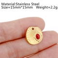 18K gold plated stainless steel sun pendant with oval red natural stone charm - DY798-1 Textured Round Red Stone