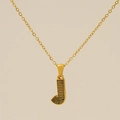 Collier en acier titane doré avec pendentif lettre J majuscule à texture écorce - Lettre J
