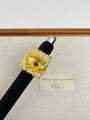 Detailed view of a square gold ring with white pearls and a colorful eye motif - Colorful Eye Pearl Square Ring