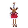 Weihnachts-Rentier Plüschpuppe im roten Kleid mit grauem Karohut und langen Beinen - Damenstil