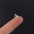 Delicate 20G stainless steel helix stud earring with three clear round zircon stones - Three Stones Row (300-1#) / Crystal White