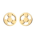 Detail showing gold soccer ball cutout stud earrings with textured hollow pattern - Football / Gold
