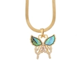 Golden butterfly necklace with colorful abalone shell wings and sparkling zircon inlay - Blue Green Shell Butterfly Style (6#)