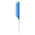 Blue hair highlighting comb with fine plastic teeth and long metal tail needle - Blue