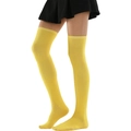 Bright yellow over-knee high socks with triple stripes for women in comfortable knit cotton - L (Height 52cm) / Yellow
