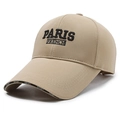 Khaki baseball cap with black PARIS FRENCH embroidery and SPORT trim edge detail - Adjustable / Khaki