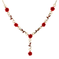 Vintage French gold chain necklace with red rose pendant and green leaf accents - Red Rose Plant Theme Necklace (K-1044) / KC Gold (K-1044)
