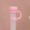 Pink silicone straw cover cap with dust plug and ring handle for 10mm drinking straws - 10mm Straw Cap (Without Straw) / Deep Pink Mushroom