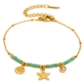 Bracciale in acciaio inossidabile placcato oro 18K con perline verdi e stelle marine - Bracciale Stella Marina in Pietra Naturale con Perla Verde - Oro