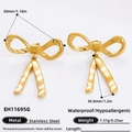 Golden bow heart earrings in stainless steel with 18k plating and size measurements - Gold Bow Earrings EH11695G