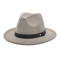Classic grey wool fedora hat with a black belt strap and gold metal rivet accessory - M (56-58cm) / Light Gray