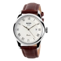Orologio SKMEI 9058 da uomo con cassa argento, quadrante bianco e cinturino in pelle marrone - Cassa Argento Quadrante Bianco Cinturino Pelle Marrone (Uomini)