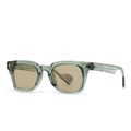 Retro square sunglasses with olive green frames and leopard-style gold accents - Grey Green Frame Light Tea Lens