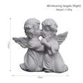 Cute white resin angel figurine hugging style for desk decor 7.5cm height - Embracing Angels (Right)
