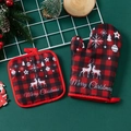 Christmas red plaid oven mitt and pot holder set with reindeer and snowflake patterns - Snowflake Pentagram
