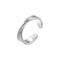 Detailed view of silver minimalist ring featuring a fluid irregular twisted wave design - Twisted Curved Style (VJ558 Platinum)