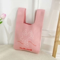 Pink knitted handbag with white bird embroidery and Fly like bird text detail - Pink Little Bird Bag
