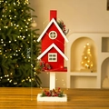 Rood en wit kersthuisje van 53 cm met dennenappels en sfeervolle led-verlichting - Rood Kerstvogelhuisje B (53 cm)