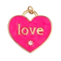 Pink heart pendant with gold edge, LOVE inscription and single zircon inlay - Fluorescent Pink-Heart Love
