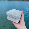 Portable double-layer white jewelry box with rhinestone cover and zipper closure - White
