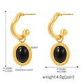 Eleganti orecchini a gancio in acciaio inossidabile placcato oro 18K con agata nera - Stile Agata Nera Oro (F1661MDD241029)