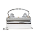 Silver cylindrical acrylic evening bag with lion head relief handles and gold clasp - Silver With Double Lion Handle
