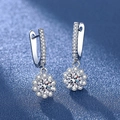 Silver flower-shaped hoop earrings with a large round moissanite center and small accent diamonds - Sunflower Earrings Led-77