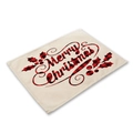 Rectangle Christmas placemat with red buffalo check Merry Christmas print on cotton linen - Beige Plaid Holly
