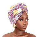 Ethnic paisley printed head wrap turban for women in vibrant magenta and orange tones - One Size / Yellow Pink