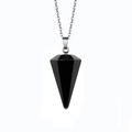 Macro detail of hexagonal black obsidian crystal pendant with polished silver chain - Small 21MMX14MM / Obsidian Style (Small)